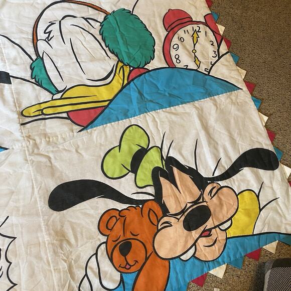 Vintage Disney Baby Crib Blanket Quilted Donald Goofy Alarm Clock Teddy 54”x36” - Picture 5 of 11